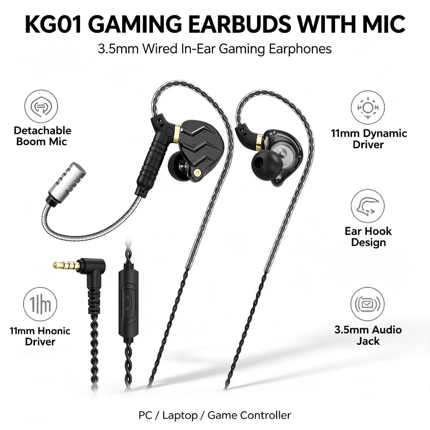 Earbuds with Mic Wired Gaming  - Pc Gaming Earbuds review and price