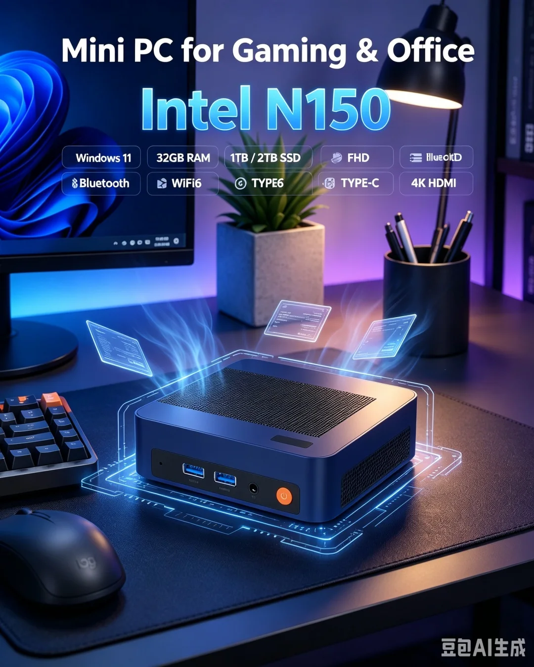 Multicolor Mini PC Intel N150, - Pc Gaming Editing review and price
